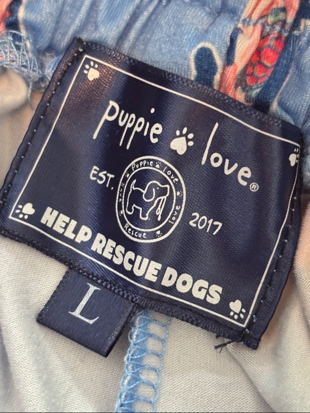 Puppie Love blue lounge pants / pajama pants sz L turtle puppies - Picture 6 of 7